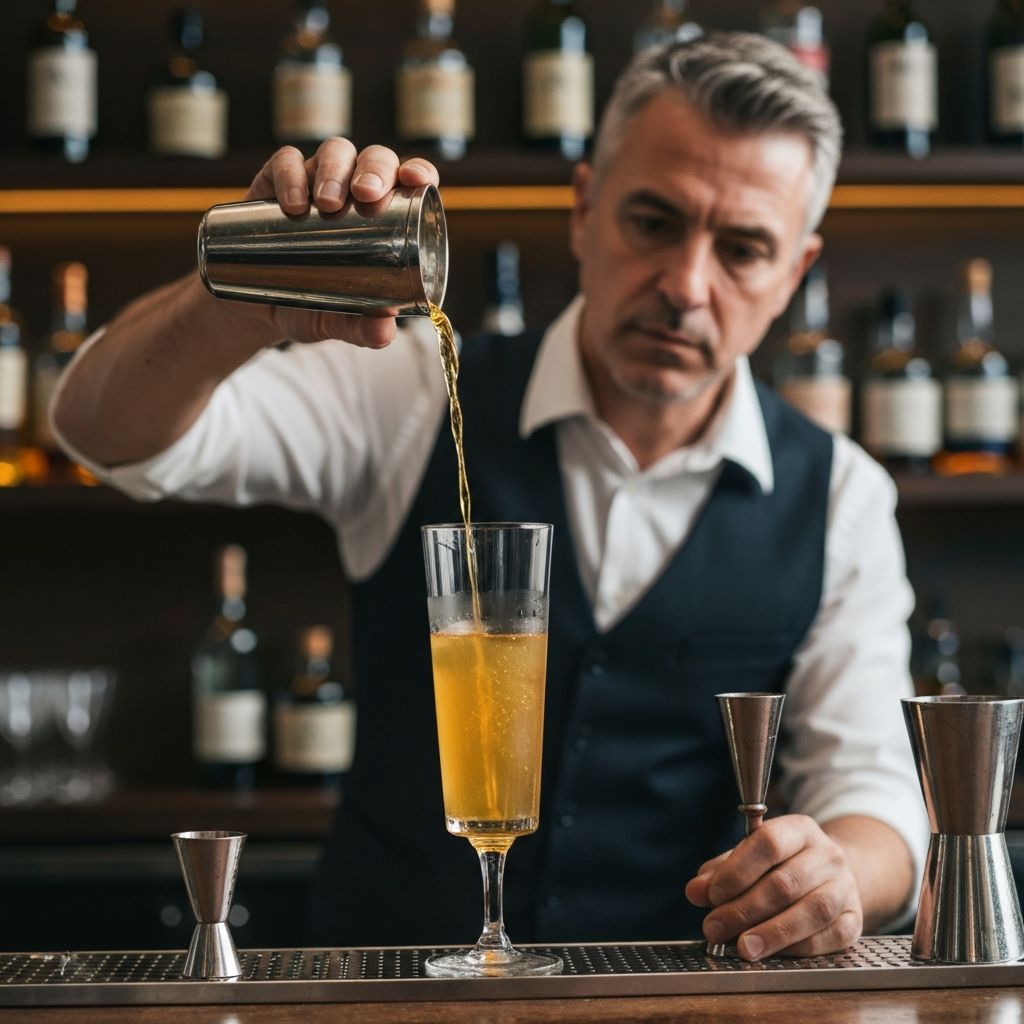 Golden cocktail being poured